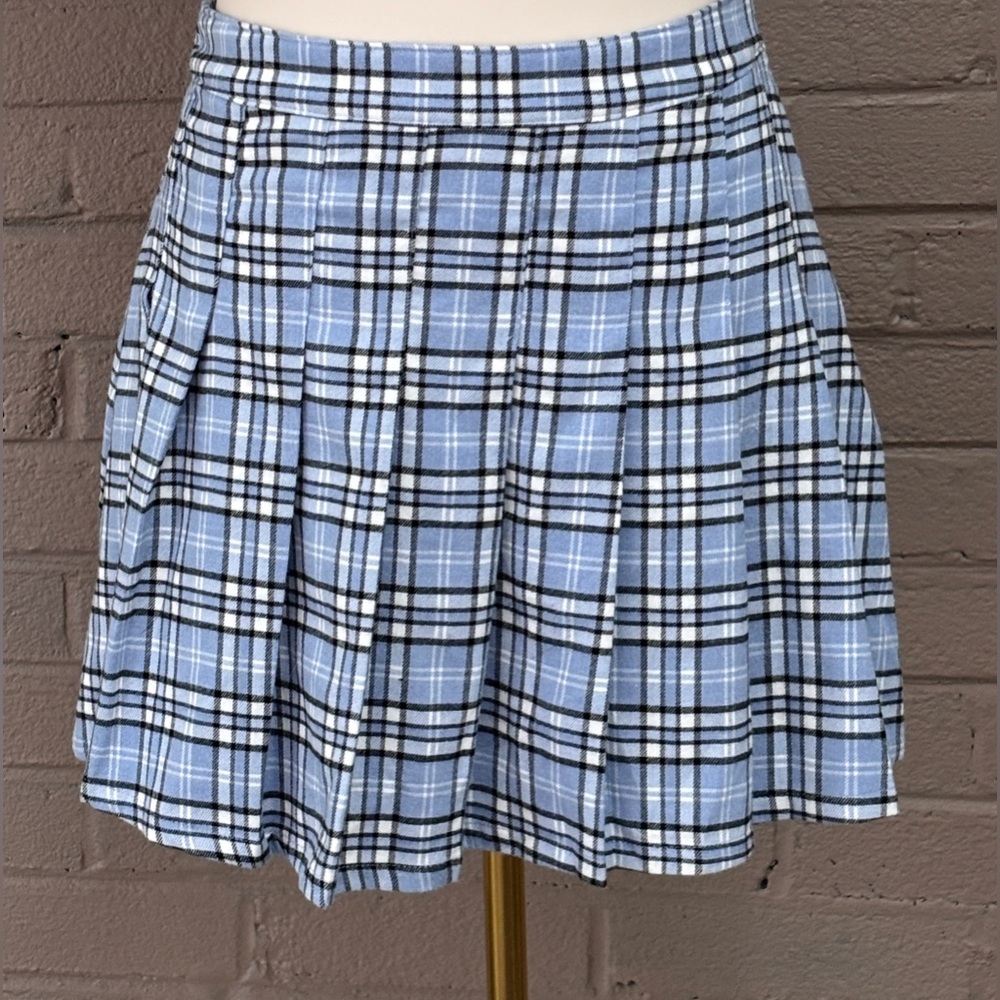 Hollister blue plaid pleated flannel mini skirt S - Picture 3 of 11